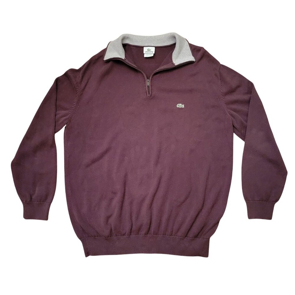 Lacoste Quarter Zip Pullover Rugby Polo‎ Sweater 7 Cotton 2XL Fall Winter